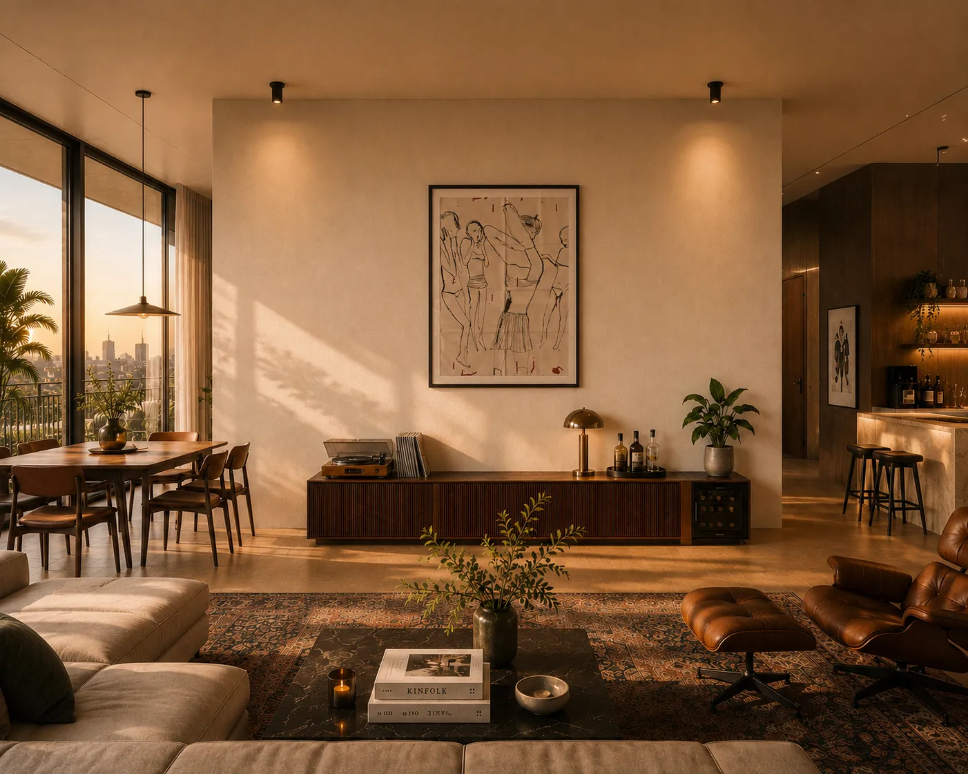 Großformatiges Werk von Mike Bruchner in einem Penthouse-Wohnraum